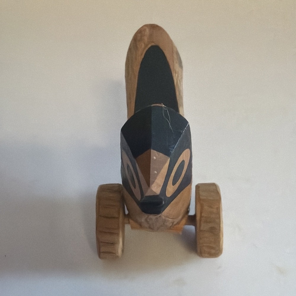 Kishima Japanese Wooden Click Clack Bird Toy on wheels signed Japan Folk Art - Picture 14 of 16